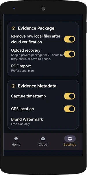 Field Bundle Android capture metadata settings